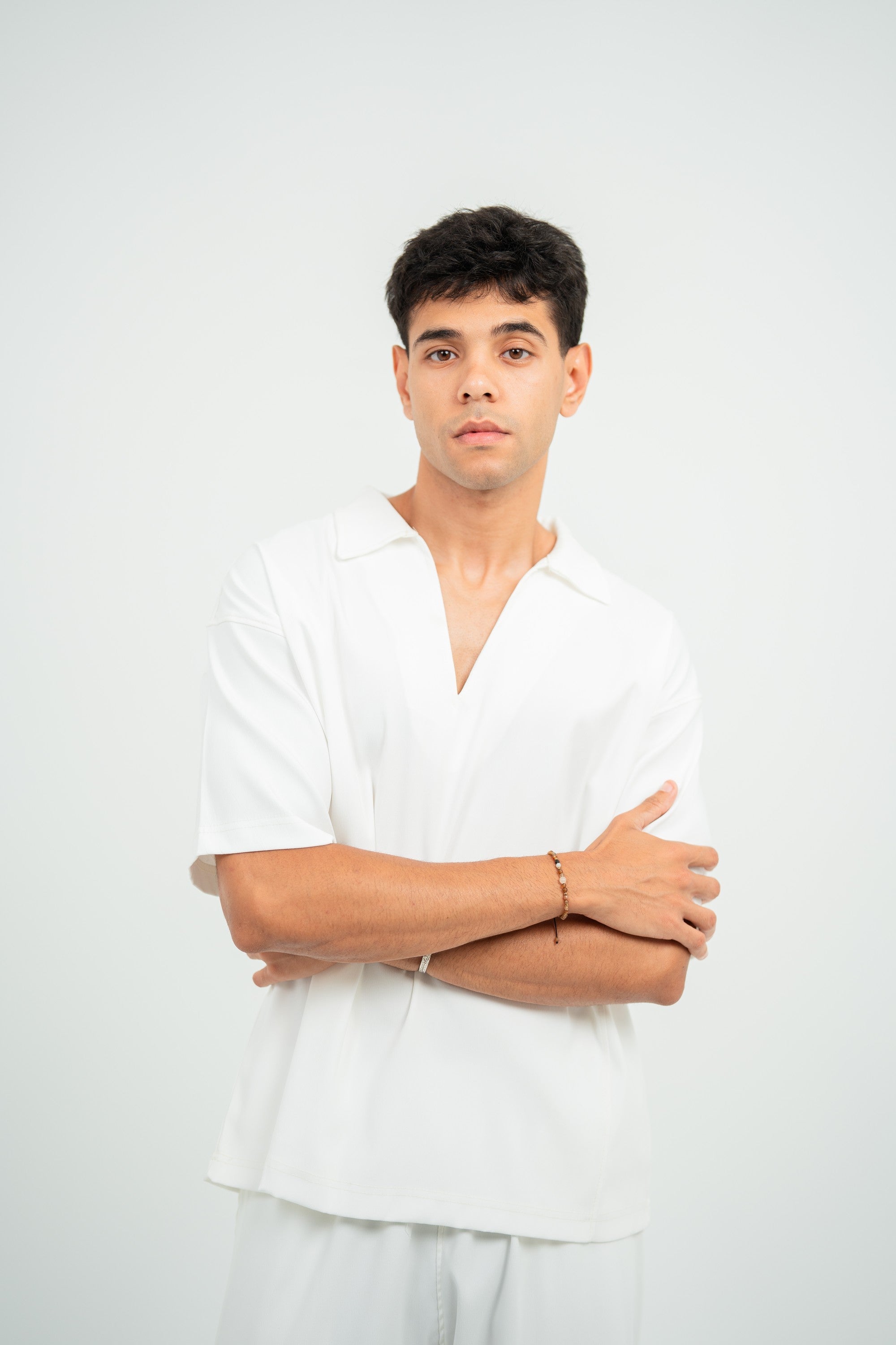 SATIN V NECK POLO