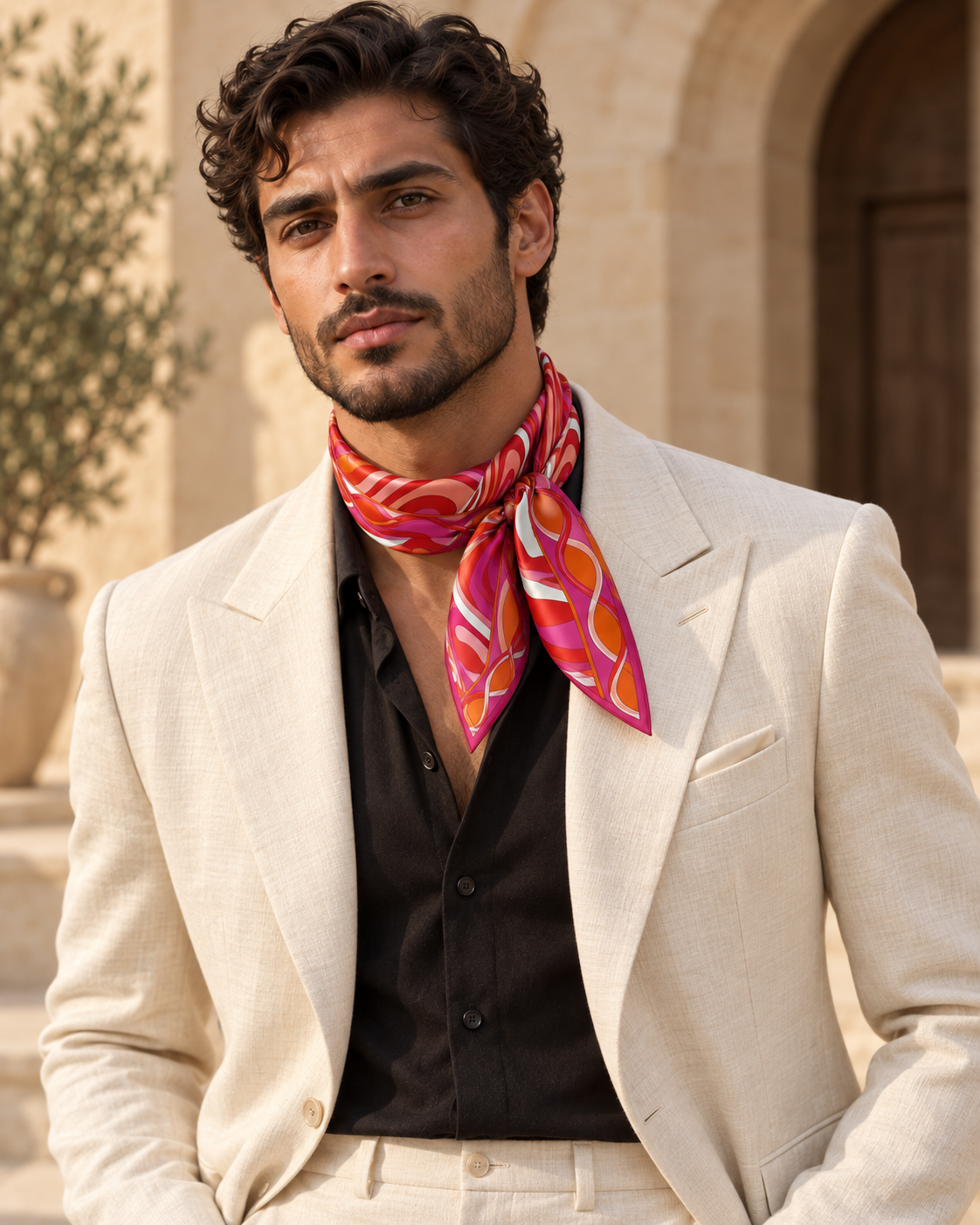 Candy Wave styled as an ascot by a man