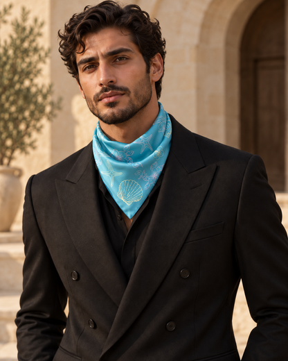 Sea Scarf styled as a bandana by a man